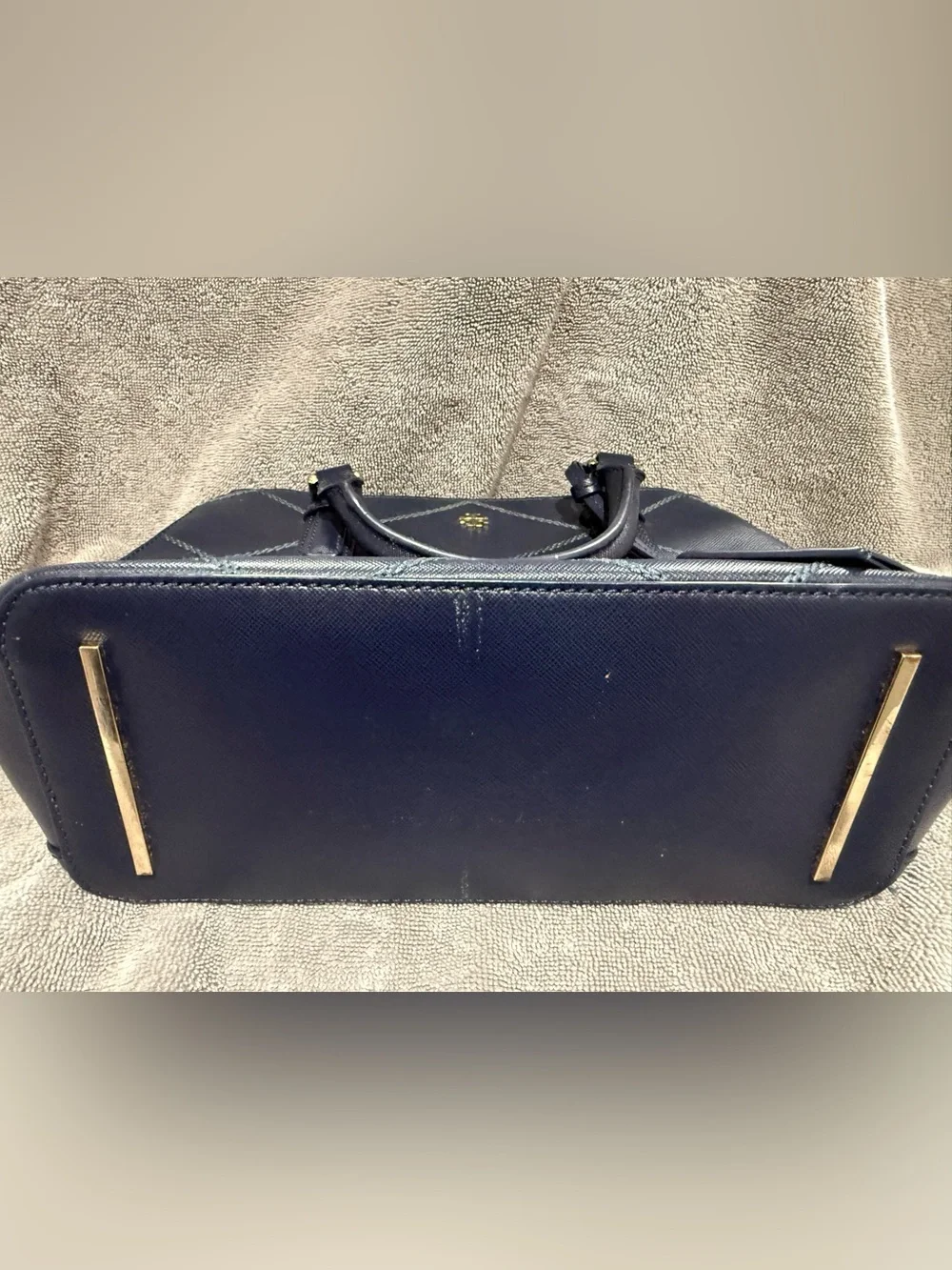 Tory Burch Quilted Navy Mini Satchel with Gold Hardware